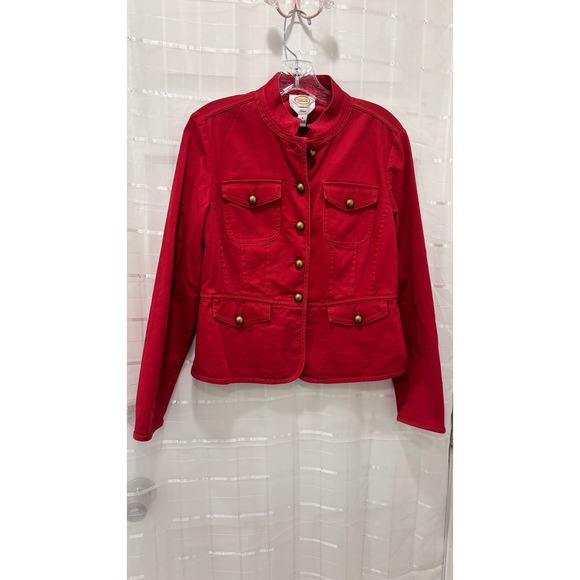 Talbots Jackets & Blazers - Talbots Womens Red Military Utility Jacket Stretch Cotton Button Front Size 4